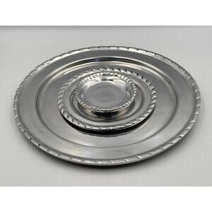 Vintage Mexican Heavy Aluminum Pewter Dinner Charger, Dessert, Coaster Plate 3pc